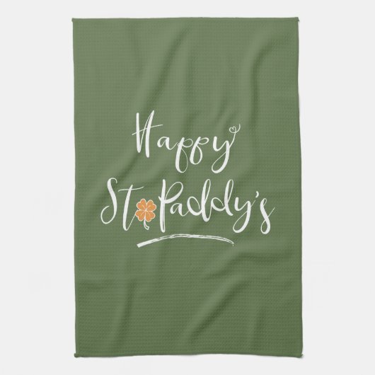 Happy St. Paddy's Oranje Shamrock ID336 Theedoek (Verticaal)