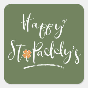 Happy St. Paddy's Oranje Shamrock ID336 Vierkante Sticker