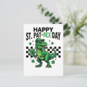 Happy St Pat-Rex Day Dinosaur Party Feestdagenkaart (Staand voorkant)