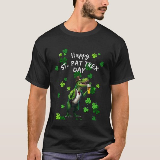 Happy St Pat Rex Day Rex Beer Glass Pattys Day Lep T-shirt (Voorkant)