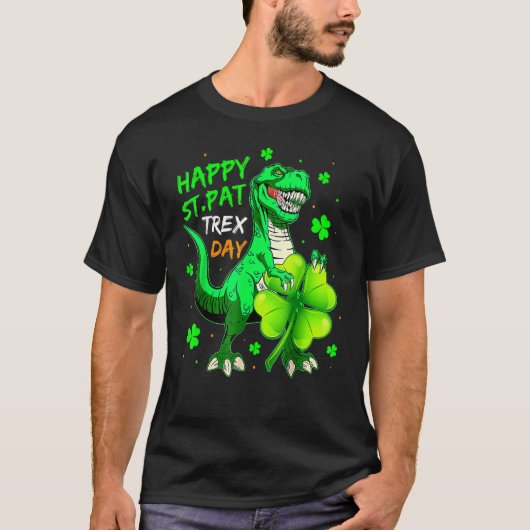 Happy St Pat Rex Dinosaur Lucky Shamrock Irish Pat T-shirt (Voorkant)