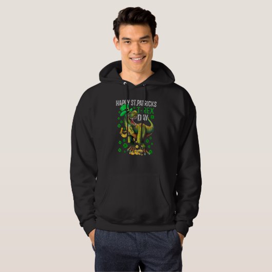 Happy St PaT Rex Dinosaur Saint Patrick's Day Boys Hoodie (Voorkant volledig)