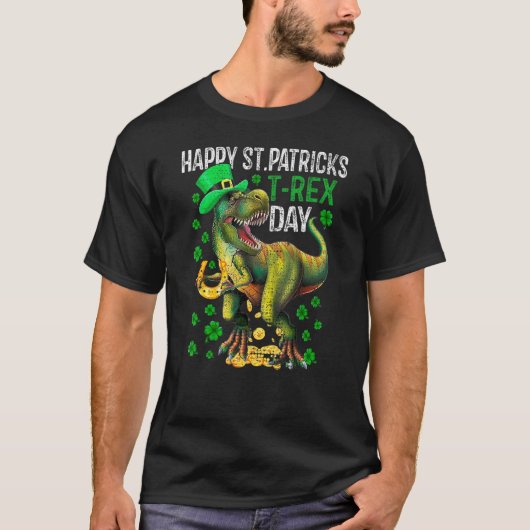 Happy St PaT Rex Dinosaur Saint Patrick's Day Boys T-shirt (Voorkant)