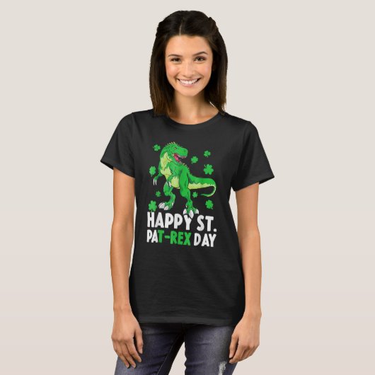 Happy St PaT Rex Dinosaur Saint Patrick's Day For T-shirt (Voorkant volledig)