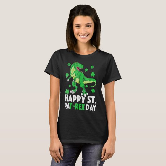 Happy St PaT Rex Dinosaur Saint Patrick's Day For T-shirt (Voorkant volledig)