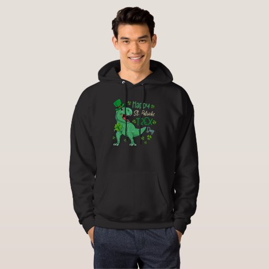 Happy St Pat T Rex Saint Patrick's Day Dinosaur Bo Hoodie (Voorkant volledig)