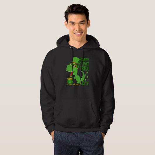 Happy St Pat T Rex Saint Patrick's Day Dinosaur Bo Hoodie (Voorkant volledig)