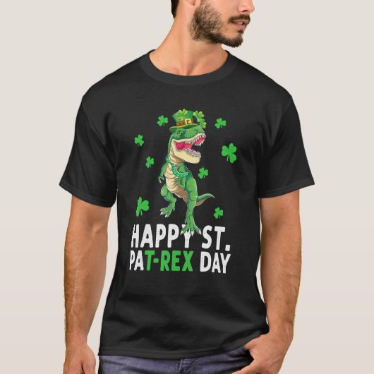 Happy St Pat T Rex Saint Patrick's Day Dinosaur Bo T-shirt (Voorkant)