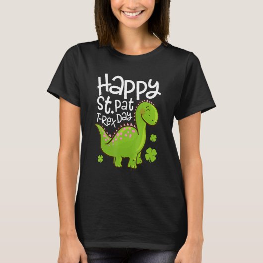Happy St Pat T Rex Saint Patrick's Day Dinosaur Bo T-shirt (Voorkant)