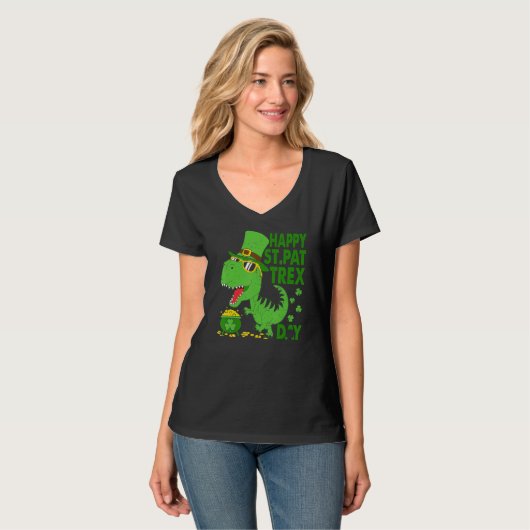 Happy St Pat T Rex Saint Patrick's Day Dinosaur Bo T-shirt (Voorkant volledig)