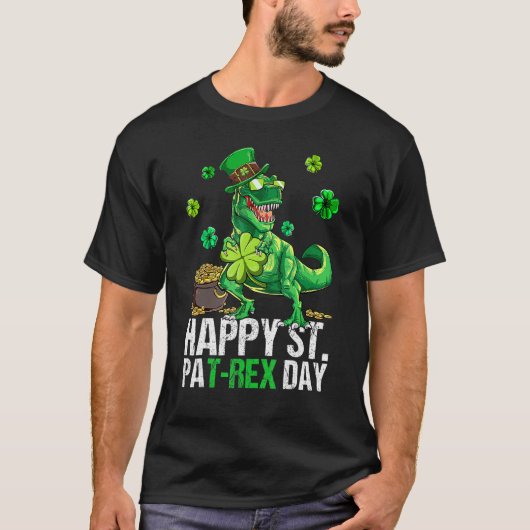 Happy St Pat T Rex Saint Patrick's Day Dinosaur Bo T-shirt (Voorkant)