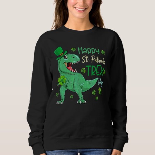 Happy St Pat T Rex Saint Patrick's Day Dinosaur Bo Trui (Voorkant)