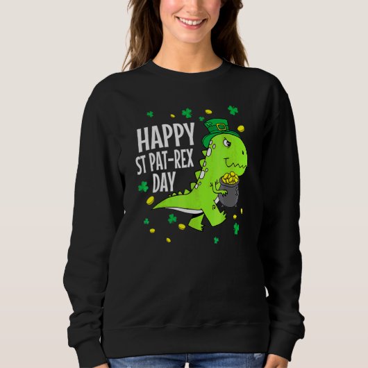 Happy St Pat T Rex Saint Patrick's Day Dinosaur Bo Trui (Voorkant)