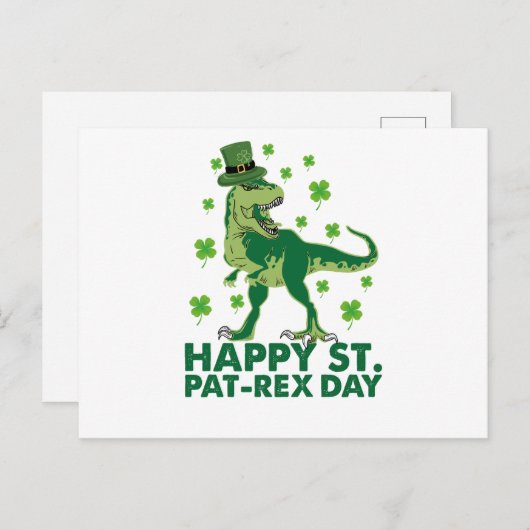 Happy St Pat T-Rex Saint Patrick's Day Dinosaur Briefkaart (Voorkant / Achterkant)