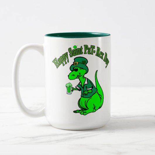 Happy St Pat T-Rex Saint Patrick's Day Dinosaur Tweekleurige Koffiemok (Links)