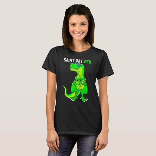 Happy St Pat T Rex Saint Patrick's Day Funny Dinos T-shirt (Voorkant volledig)