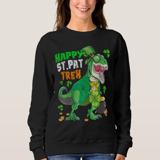 Happy St Pat Trex Day Saint Patrick Dinosaur Boys Trui (Voorkant)