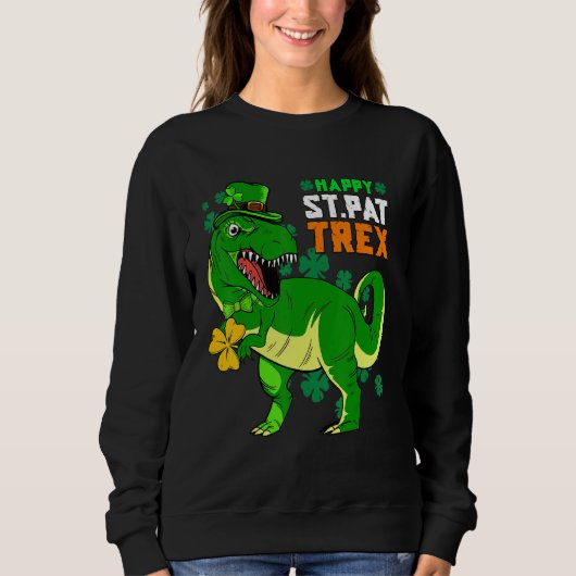 Happy St Pat Trex Day Saint Patrick Dinosaur Boys Trui (Voorkant)
