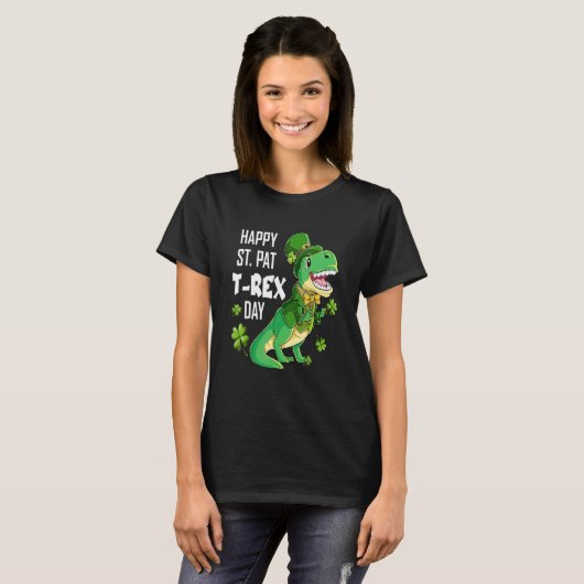 Happy St Pat Trex Day St Patricks Day Dinosaur Luc T-shirt (Voorkant volledig)