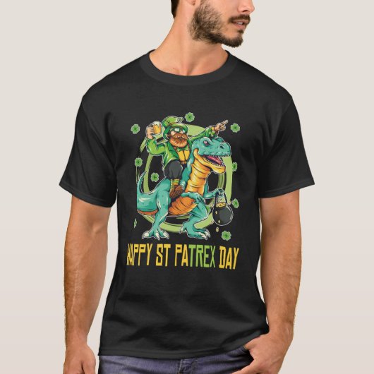Happy St Patrex Day Rex Dinosaur Shamrock C leaf T-shirt (Voorkant)