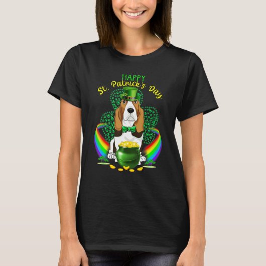 Happy St Patrick Day Basset Hound Leprechaun Hat T-shirt (Voorkant)