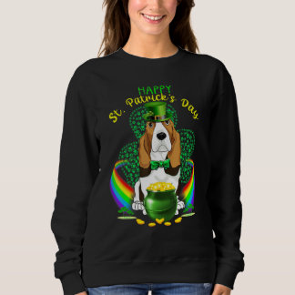 Happy St Patrick Day Basset Hound Leprechaun Hat Trui
