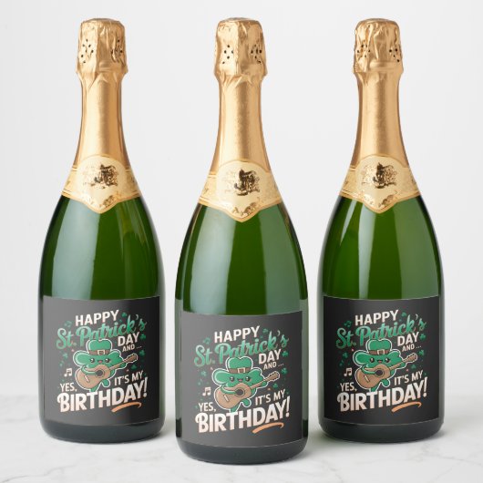 Happy St Patrick Day en ja, het is mijn verjaardag Sparkling Wijnetiket (Flessen)