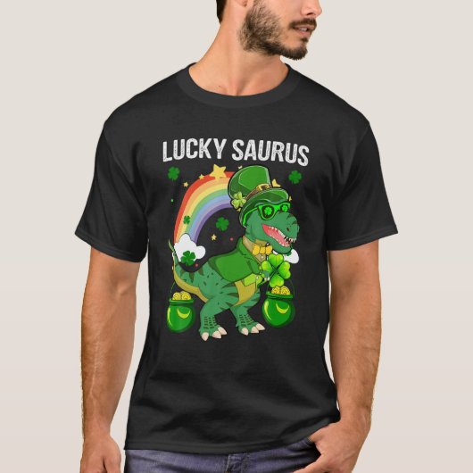 Happy St Patrick Day Funny Lucky Cute Saurus Rainb T-shirt (Voorkant)