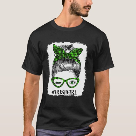 Happy St Patrick Day Funny Messy Bun Shamrock Band T-shirt (Voorkant)