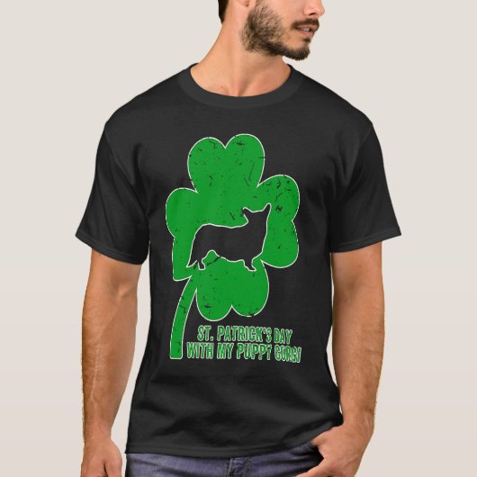 Happy St Patrick Day Shamrock Puppy Corgi 17 March T-shirt (Voorkant)