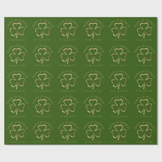 Happy St. Patrick Green en Gold Clover Shamrock Cadeaupapier (Vlak)