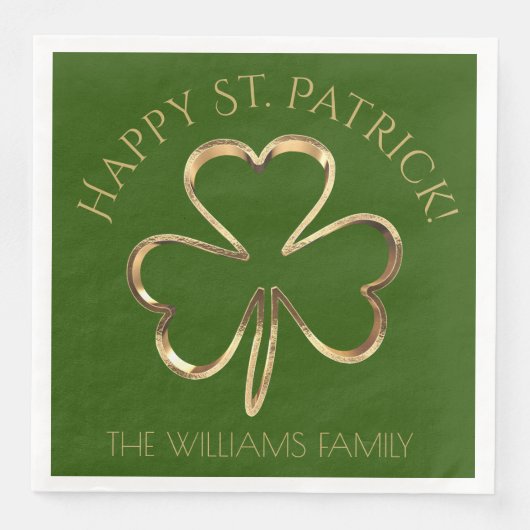 Happy St. Patrick Green en Gold Clover Shamrock N Servet (Voorkant)