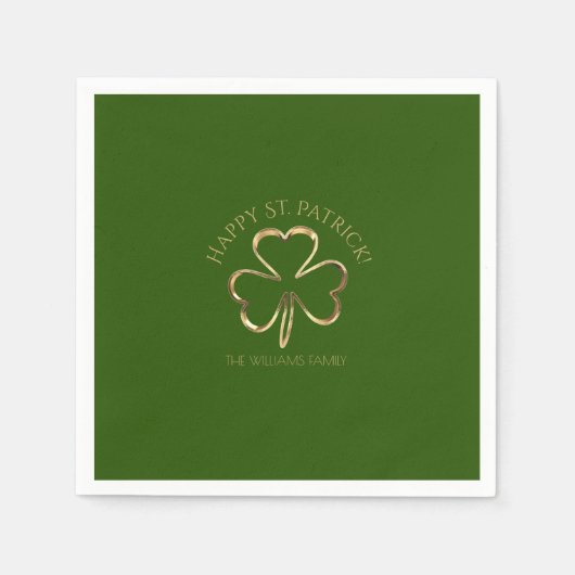 Happy St. Patrick Green en Gold Clover Shamrock Servet (Voorkant)