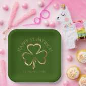 Happy St. Patrick Green en Gold Shamrock Clover Papieren Bordje (Feest)
