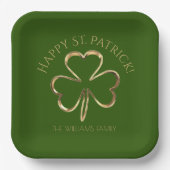 Happy St. Patrick Green en Gold Shamrock Clover Papieren Bordje (Voorkant)