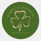 Happy St. Patrick Green en Gold Shamrock Clover Ronde Sticker (Voorkant)