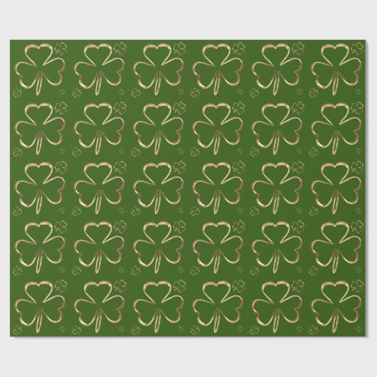 Happy St. Patrick Groene en Gouden Klavers Shamroc Cadeaupapier (Vlak)