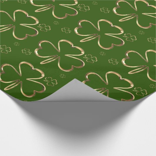 Happy St. Patrick Groene en Gouden Klavers Shamroc Cadeaupapier (Hoek)