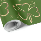 Happy St. Patrick Groene en Gouden Klavers Shamroc Cadeaupapier (Rol Hoek)