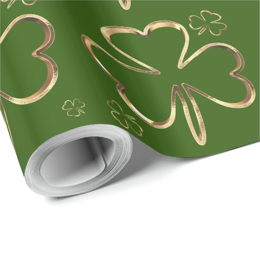 Happy St. Patrick Groene en Gouden Klavers Shamroc Cadeaupapier (Rol Hoek)