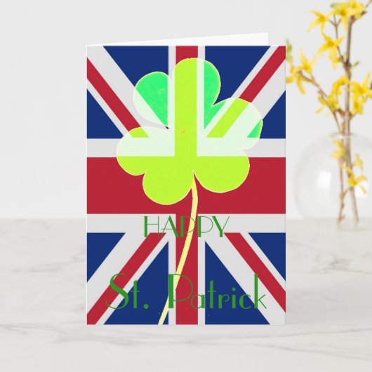 Happy St. Patrick Irish Shamrock UK Flag Funny Kaart (Gele Bloem)