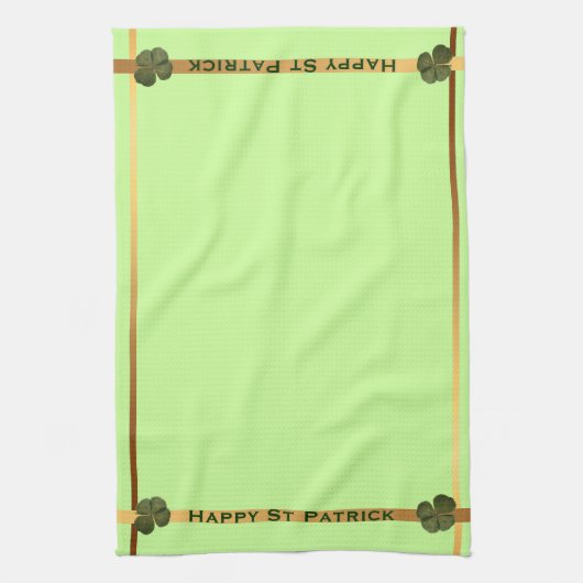 Happy St Patrick R4 bladeren Klaver Keukenhanddoek (Verticaal)