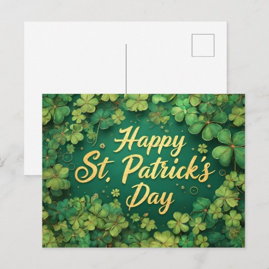 Happy St. Patrick’s Day Clover Design Briefkaart (Voorkant / Achterkant)