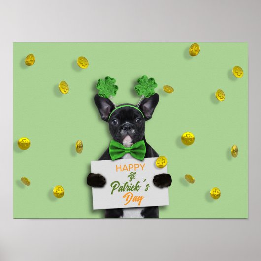 Happy St. Patrick’s Day Cute French Bulldog Clover Poster (Voorkant)