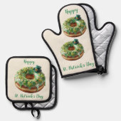 Happy St. Patrick’s Day Donut with Leprechaun Hat Ovenwant & Pannenlap Set (Voorkant / Achterkant)