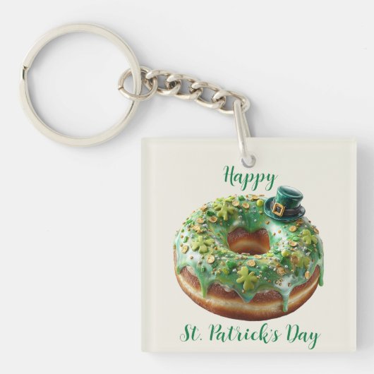 Happy St. Patrick’s Day Donut with Leprechaun Hat Sleutelhanger (voorkant)