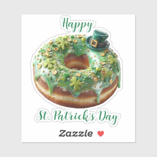 Happy St. Patrick’s Day Donut with Leprechaun Hat Sticker (Vel)