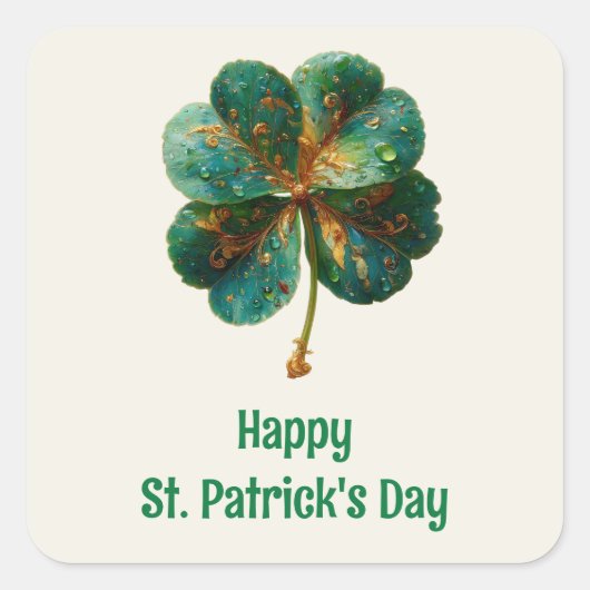 Happy St. Patrick’s Day Elegant Shamrock Vierkante Sticker (Voorkant)