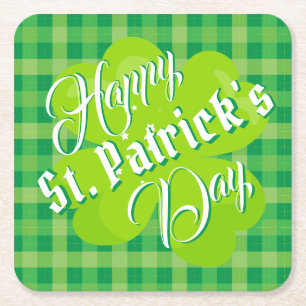 Happy St. Patrick\s Day Green Tartan Lucky Clover Kartonnen Onderzetters