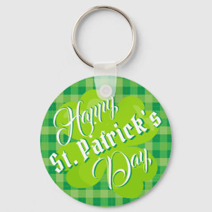 Happy St. Patrick\s Day Green Tartan Lucky Clover Sleutelhanger